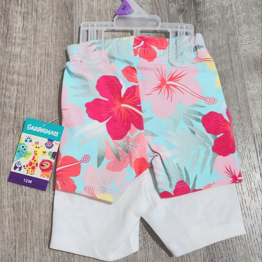 Garanimals baby toddler 2 pack stretchy leggin shorts floral/white